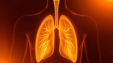 Glowing human lungs anatomical illustration.