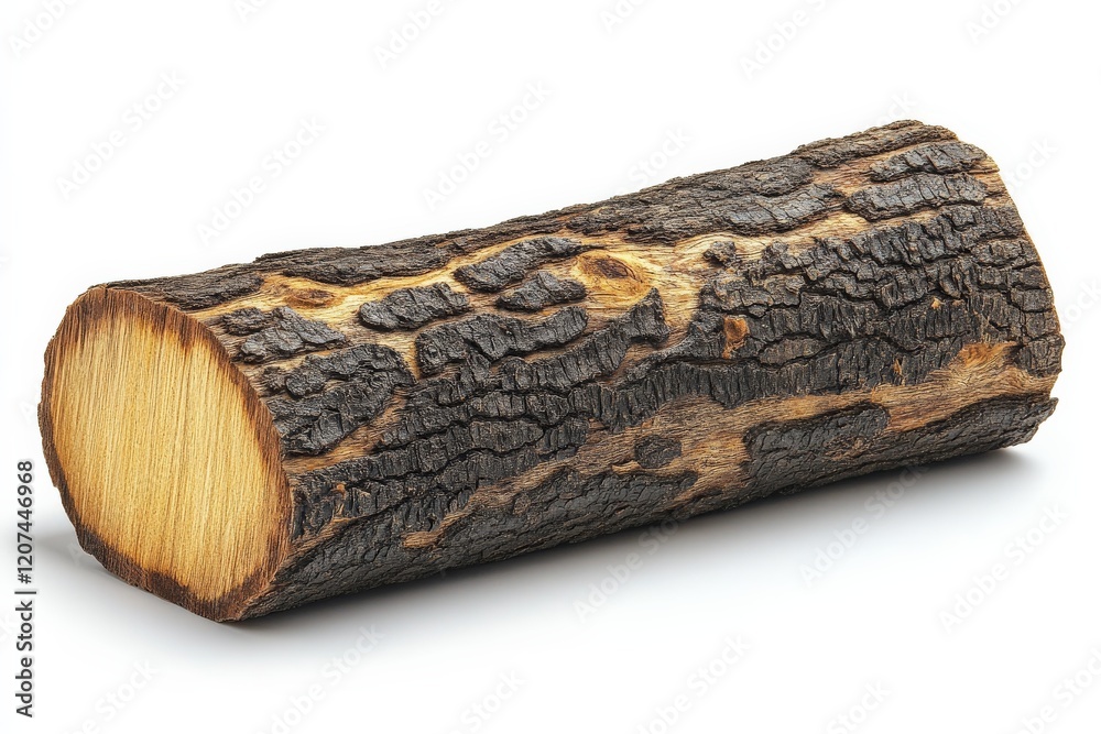 Leinwandbilder cylindrical log with textured bark and smooth cut end placed on a clean surface