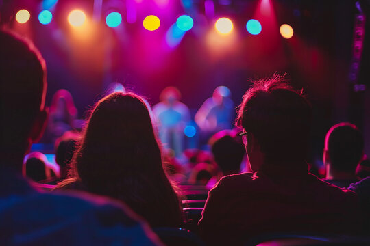 Performer standing in front of a crowded audience in a theater generative ai picture