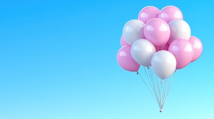Pink and White Balloons Floating in a Clear Blue Sky Festive Party Celebration