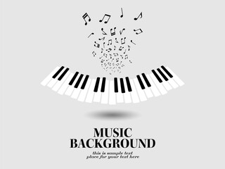 ピアノ鍵盤が浮かぶ音楽テーマの背景イラスト