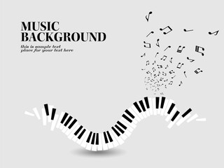 ピアノ鍵盤が浮かぶ音楽テーマの背景イラスト © mifaso