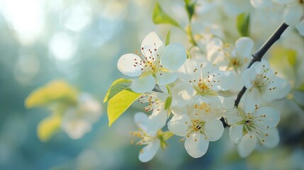 Delicate White Blossoms in Soft Sunlight