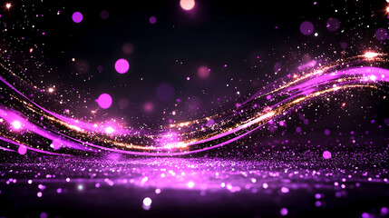 Fototapeta premium Abstract dark blue and gold particle background with golden light bokeh, shining particles on navy blue, gold foil texture, festive holiday concept