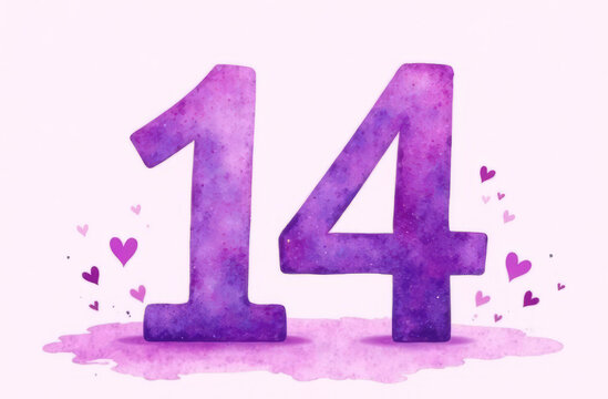 PURPLE　Number14 Purple Number Fourteen Vector Illustration Number Stock Vector