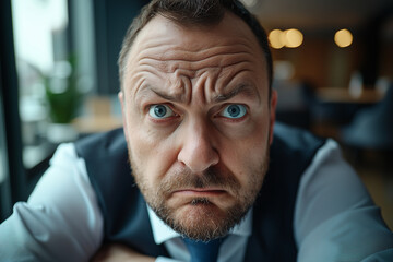 The angry business with a concerned expression