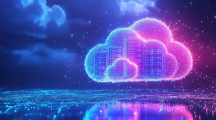 Obraz premium A D visualization of a server infrastructure in a digital cloud environment.