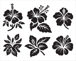 Silhouette hibiscus flower set, Vector illustration botanical elements background.   © Riva