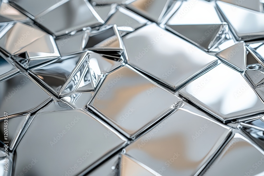 Poster textured surface made of reflective geometric shapes creates striking visual interest in modern desi