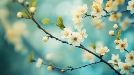 Delicate White Blossoms on a Branch in Spring