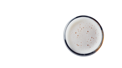 A glass of beer filled with frothy head, placed against a white background for a clean and minimalist look.