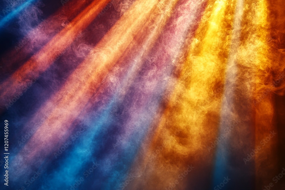 Aufkleber Colorful smoke patterns create a mesmerizing atmosphere in a dimly lit space during an evening event
