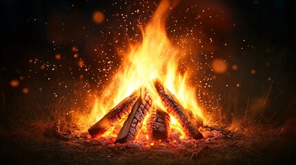 Radiant Fire Emitting Bright Sparks in a Dark Night Sky Creating a Warm and Inviting Atmosphere