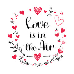 Love is in the air text with cute valentine design