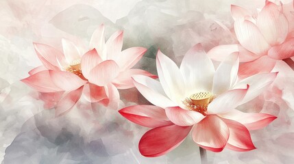 Fototapeta premium Modern Watercolor Lotus Flowers