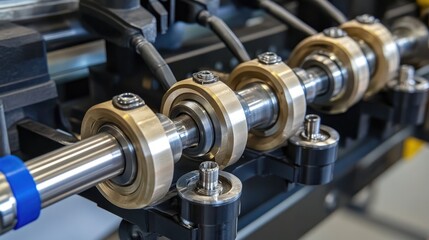 Naklejka premium A detailed close-up of CNC machinery cutting metal parts in a high-tech workshop.