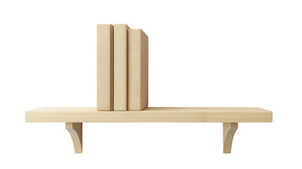 A minimalist wooden shelf displaying three stack books, perfect for home decor or organizing a library in a stylish way.