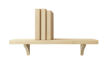 A minimalist wooden shelf displaying three stack books, perfect for home decor or organizing a library in a stylish way.