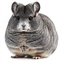 Chinchilla Isolated on White Background, Fluffy Rodent, Cute Pet, Soft Fur, Small Mammal, Animal Portrait
