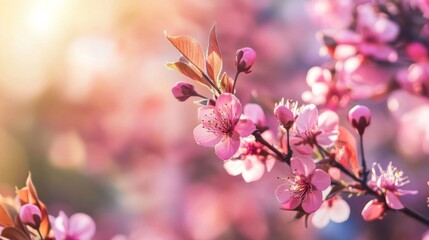 Naklejka premium Delicate Pink Cherry Blossoms in Soft Sunlight