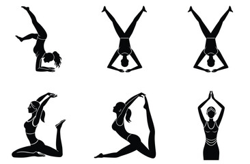 Harmonious yoga stretch silhouette on white background