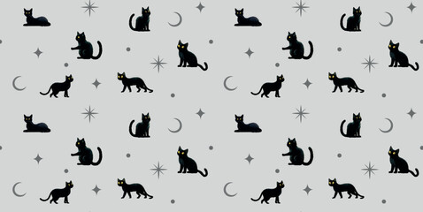 Cute cat seamless pattern vector background