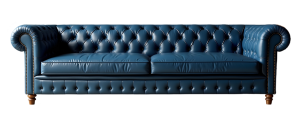 Experience opulence with this exquisite navy blue leather chesterfield sofa. Its button tufting and wooden legs exude timeless elegance and refined luxury. Perfect for sophisticated interiors!, cut ou