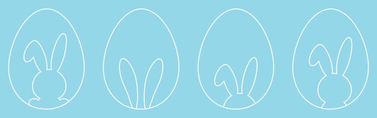 Set of Easter eggs with bunny silhouette.Contour vector illustration.