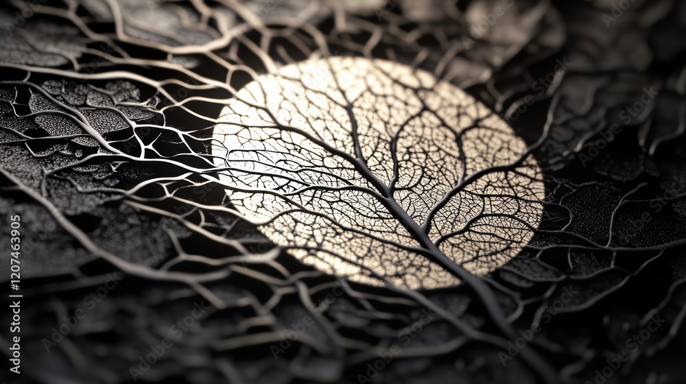Wall mural elegant leaf pattern with engraved texture and circular light source
