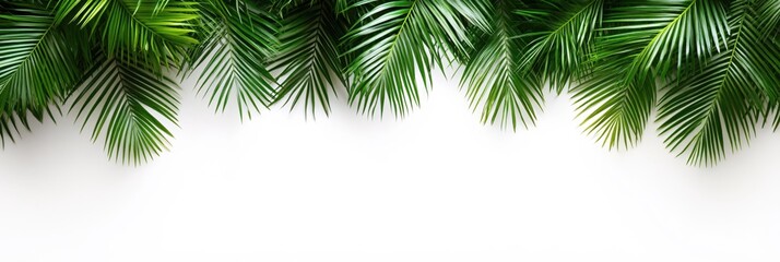 Lush Green Palm Leaves Border White Background Tropical Summer Nature Design