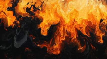 Abstract Orange and Black Swirling Flames in Artistic Style