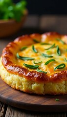 Delicious homemade cornbread with a golden crust and fresh green onions on top.