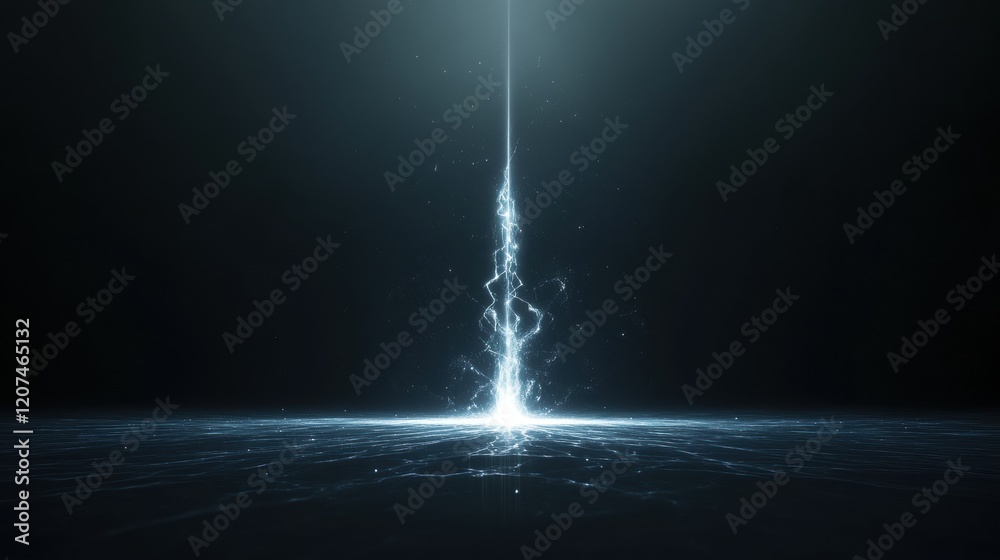Wall mural sparkling light beam emanating from dark surface in digital space