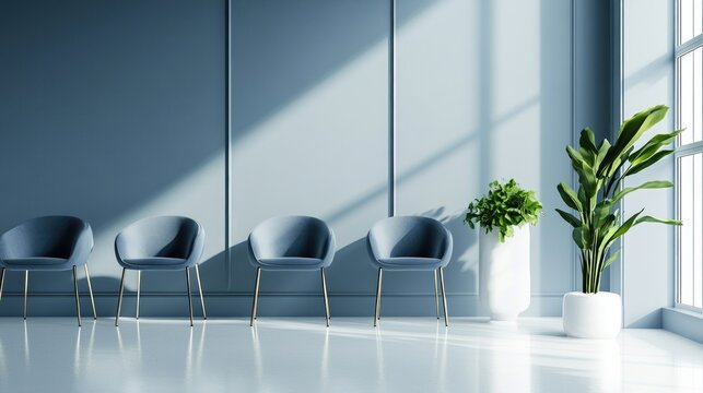Rows of chairs in a spotless waiting room with minimalist decor, ideal for a service-oriented business.