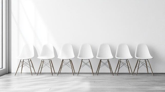 Rows of chairs in a spotless waiting room with minimalist decor, ideal for a service-oriented business.