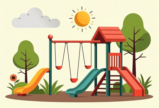 colorful playground scene with slides and swings clip art preview