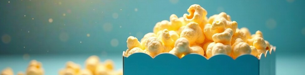 Delicious popcorn in a blue box, perfect for movie nights or snacks.