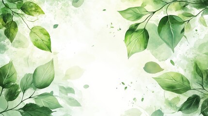 Watercolor painting of green leaves on a white background.