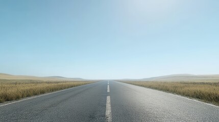 Serene Long Road Stretching Into Distance Beneath Clear Blue Sky