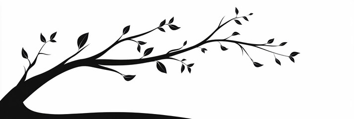 Elegant Black Silhouette of a Branch with Leaves Nature Design Element