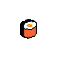 isometric pixel sushi icon. Vector pixel art sushi philadelphia roll 8 bit for game company logo template 