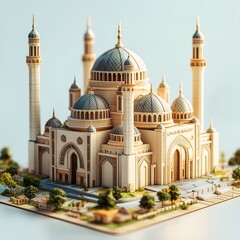 A highly detailed 3D cute icon mosque render
