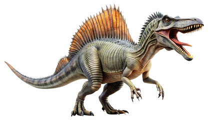 Naklejka premium Spinosaurus Dinosaur Roaring isolated on white background as transparent. PNG.AI GENERATED