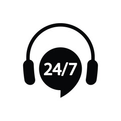 24/7  hours Headphone for support or service vector icon symbol 