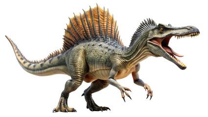 Fototapeta premium Spinosaurus Dinosaur Roaring isolated on white background as transparent. PNG.AI GENERATED