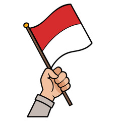 hand holding a Indonesian flag