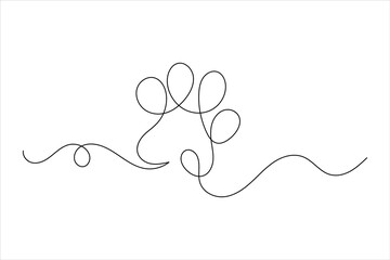 Dog paw line drawing art of isolated continuous outline vector icon