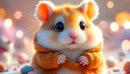 Adorable Hamster in Cozy Sweater, Digital Art