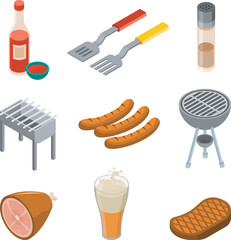 Grilled Food Isometric Icons