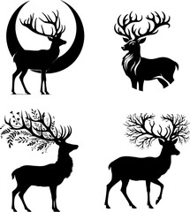deer silhouette  sihouette of deer set